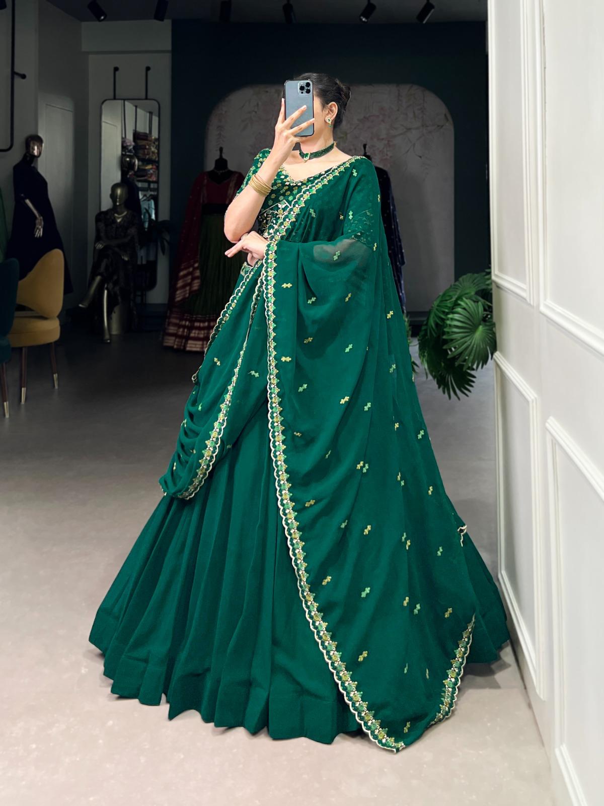 Bottle Green Georgette Lehenga Set - Image 3
