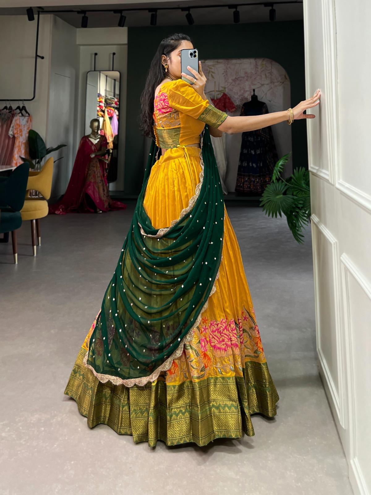 Cotton Silk Lehenga Set – Thread Embroidery with Georgette Dupatta - Image 4