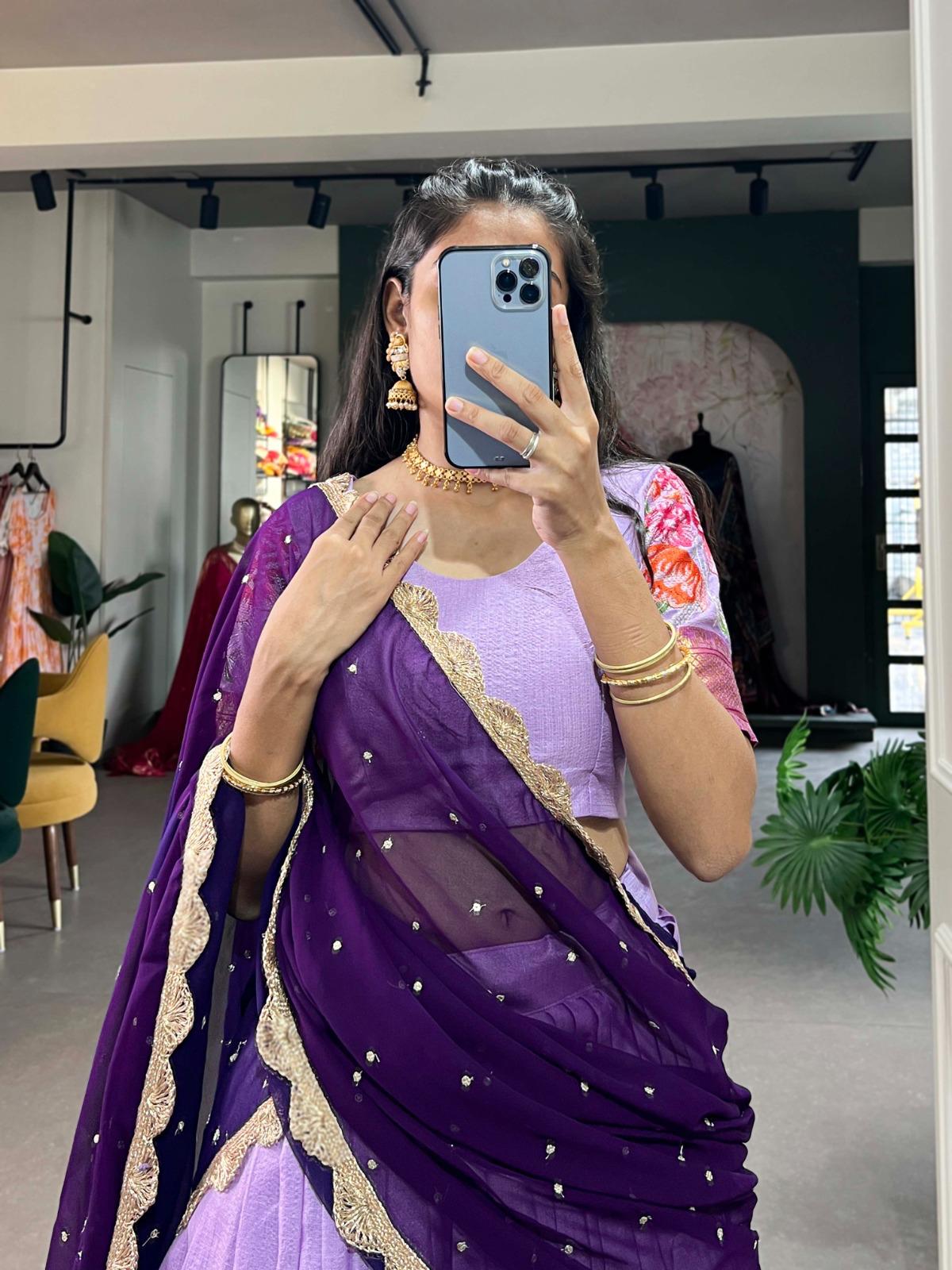 Cotton Silk Lehenga Set – Thread Embroidery with Georgette Dupatta - Image 3