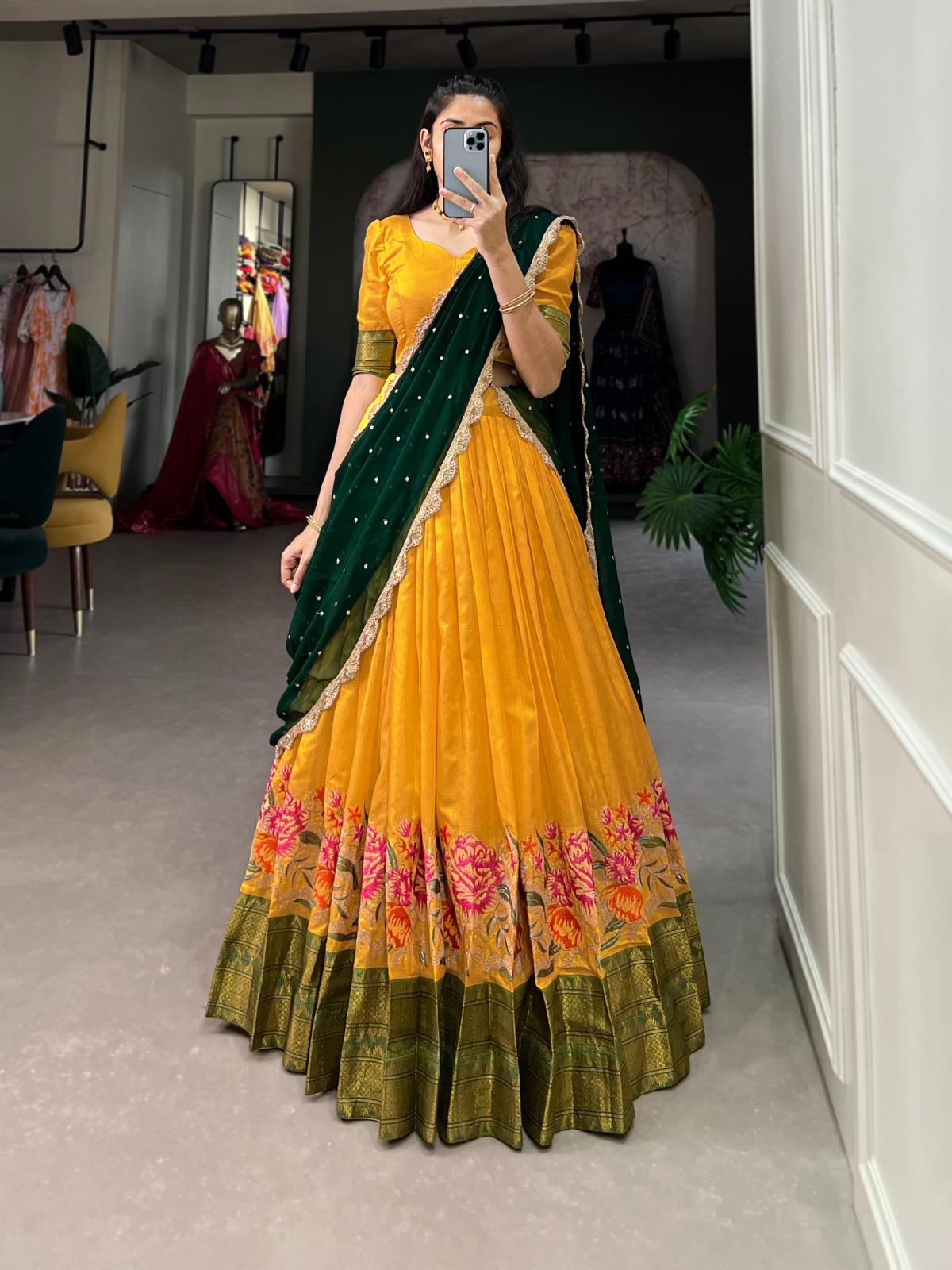 Cotton Silk Lehenga Set – Thread Embroidery with Georgette Dupatta