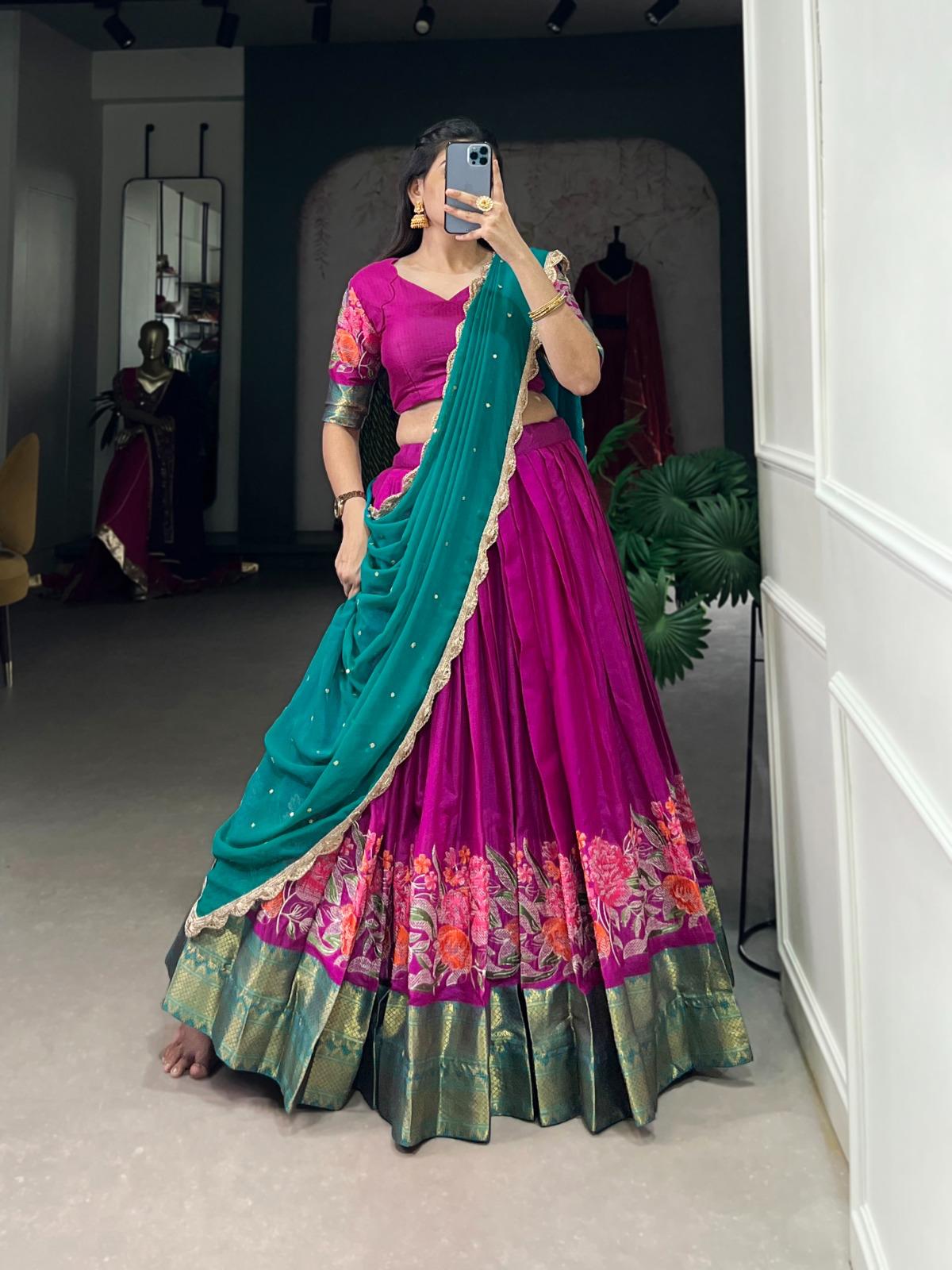 Cotton Silk Lehenga Set – Thread Embroidery with Georgette Dupatta - Image 6