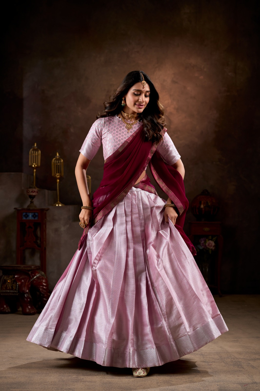Baby Pink Jacquard Lehenga Set